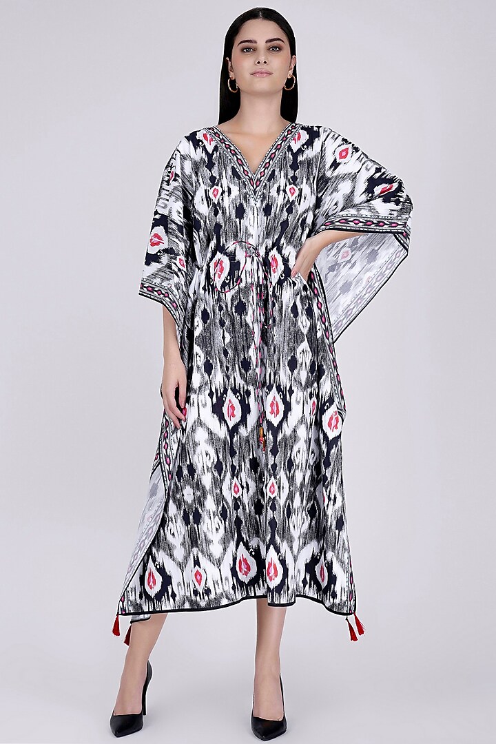 Black Ikat Printed Kaftan by First Resort by Ramola Bachchan at Pernia's Pop Up Shop