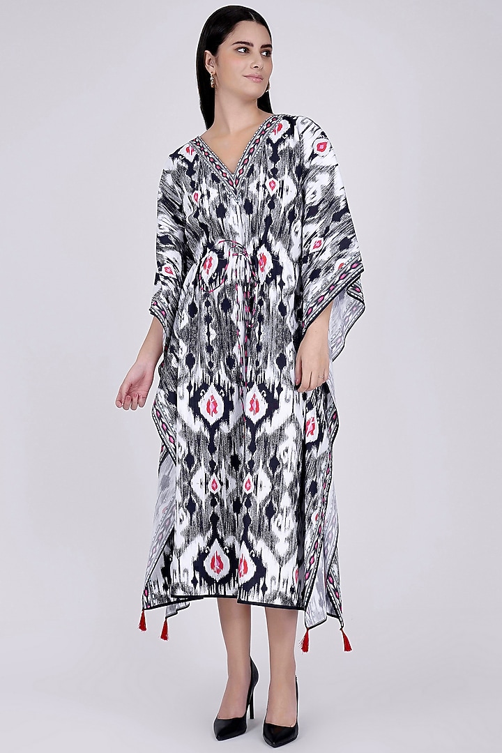 Black Ikat Printed Kaftan by First Resort by Ramola Bachchan at Pernia's Pop Up Shop