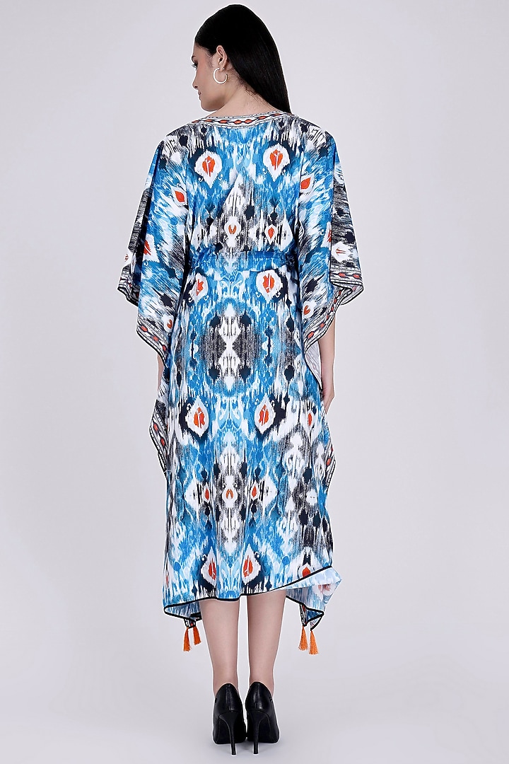 Sky Blue Ikat Printed Kaftan by First Resort by Ramola Bachchan at Pernia's Pop Up Shop
