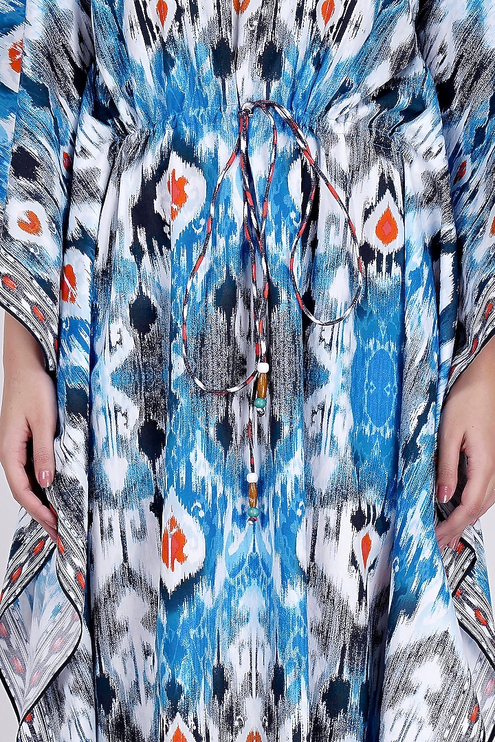 Sky Blue Ikat Printed Kaftan by First Resort by Ramola Bachchan at Pernia's Pop Up Shop