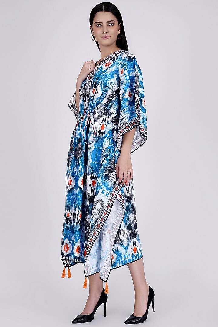 Sky Blue Ikat Printed Kaftan by First Resort by Ramola Bachchan at Pernia's Pop Up Shop
