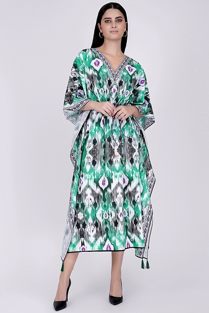 Mint Green Ikat Printed Kaftan by First Resort by Ramola Bachchan