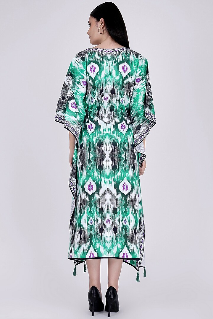 Mint Green Ikat Printed Kaftan by First Resort by Ramola Bachchan at Pernia's Pop Up Shop