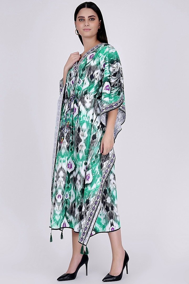 Mint Green Ikat Printed Kaftan by First Resort by Ramola Bachchan at Pernia's Pop Up Shop