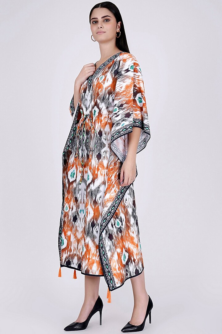Orange Ikat Printed Kaftan by First Resort by Ramola Bachchan at Pernia's Pop Up Shop