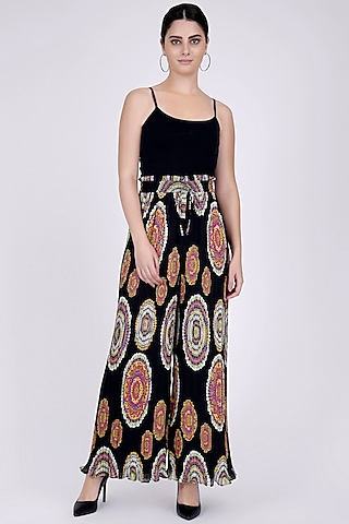 Black Printed Palazzo Pants by First Resort by Ramola Bachchan