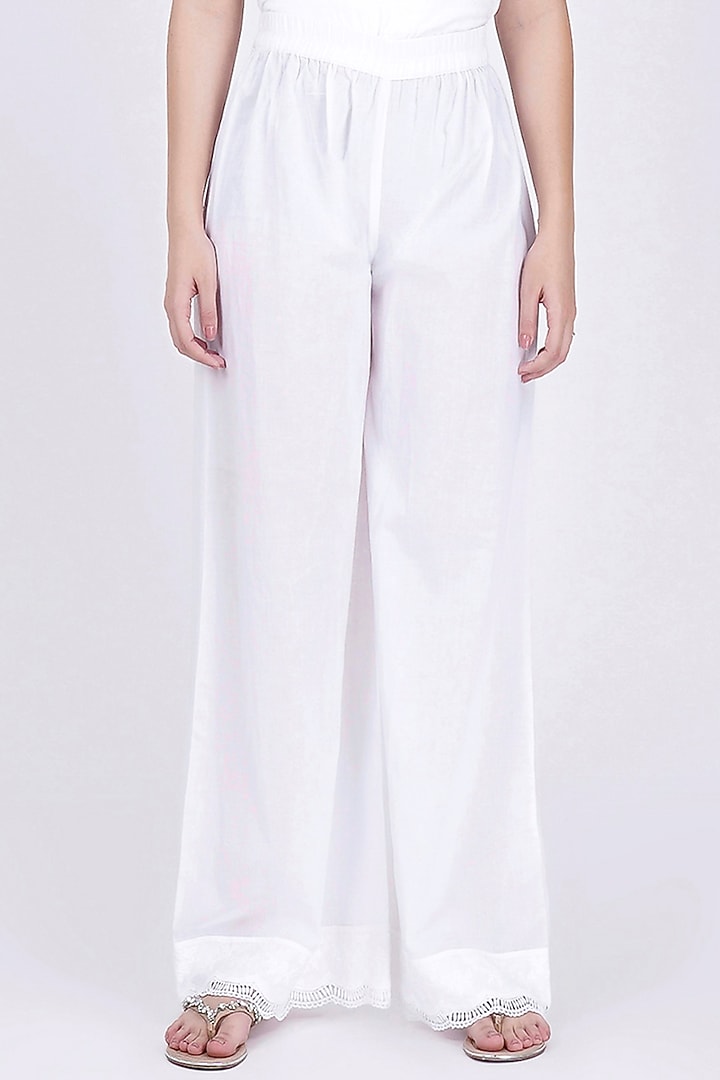 White Cotton Cambric Wide Leg Pants by First Resort by Ramola Bachchan at Pernia's Pop Up Shop