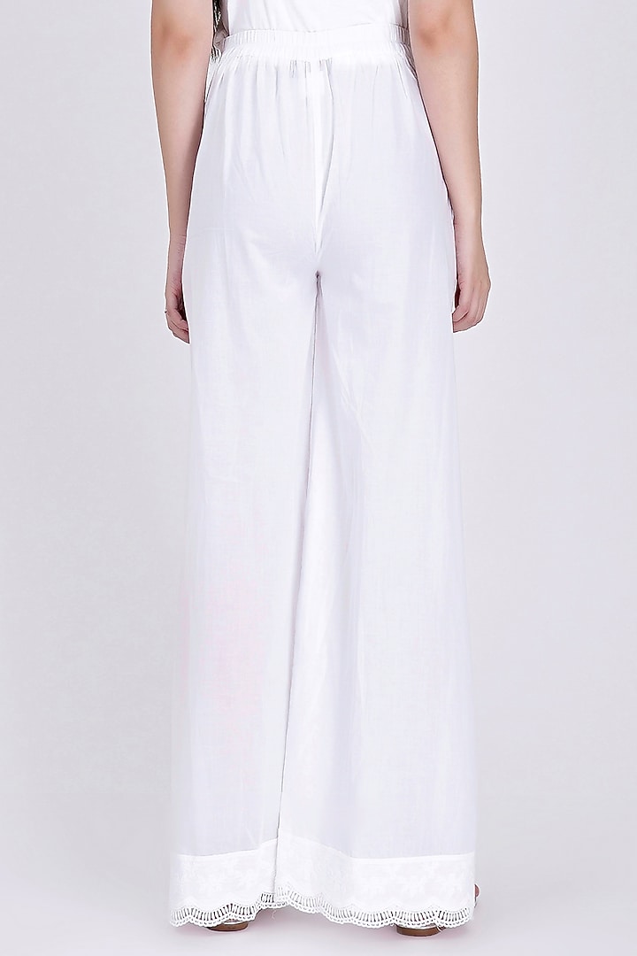 White Cotton Cambric Wide Leg Pants by First Resort by Ramola Bachchan at Pernia's Pop Up Shop