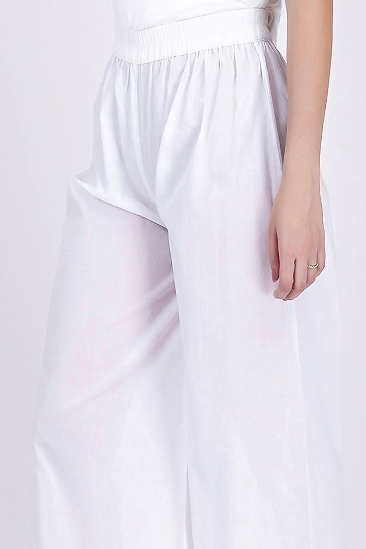White Cotton Cambric Wide Leg Pants by First Resort by Ramola Bachchan at Pernia's Pop Up Shop
