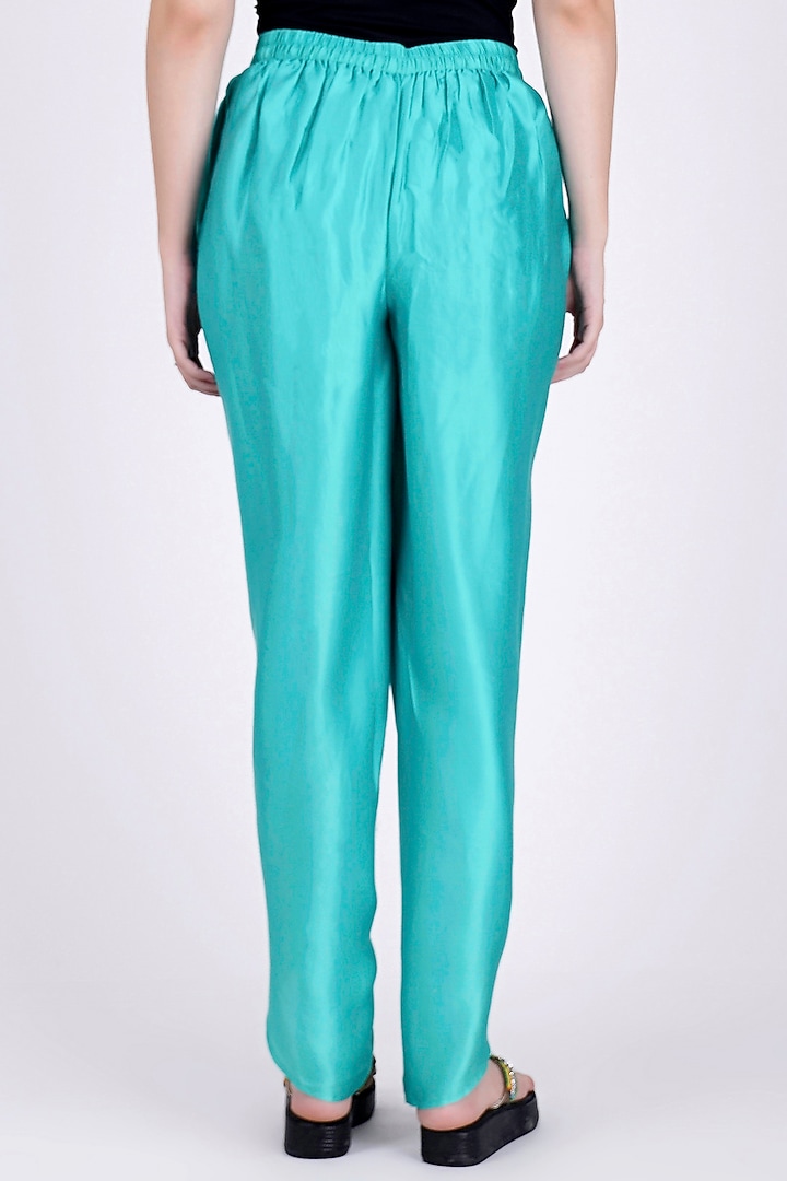 Cyan Nylon Satin Tulip Pants by First Resort by Ramola Bachchan at Pernia's Pop Up Shop