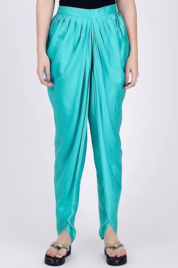 Cyan Nylon Satin Tulip Pants by First Resort by Ramola Bachchan at Pernia's Pop Up Shop