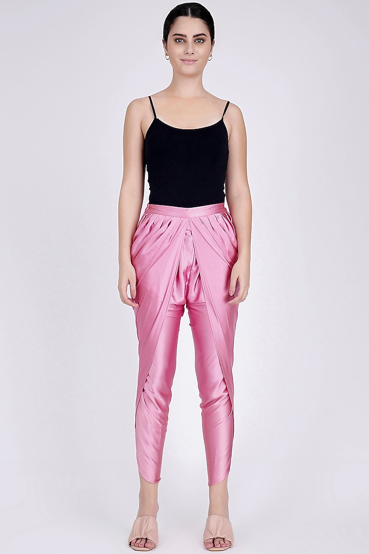 Blush Pink Nylon Satin Tulip Pants by First Resort by Ramola Bachchan