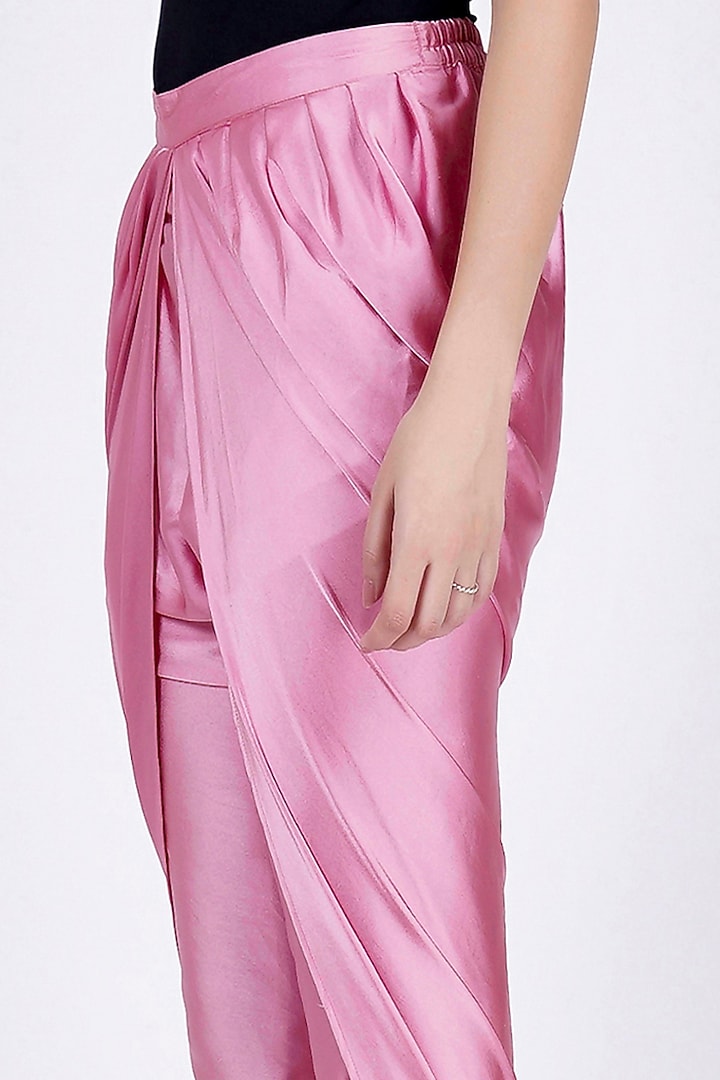 Blush Pink Nylon Satin Tulip Pants by First Resort by Ramola Bachchan at Pernia's Pop Up Shop