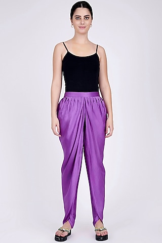 Violet Nylon Satin Tulip Pants by First Resort by Ramola Bachchan