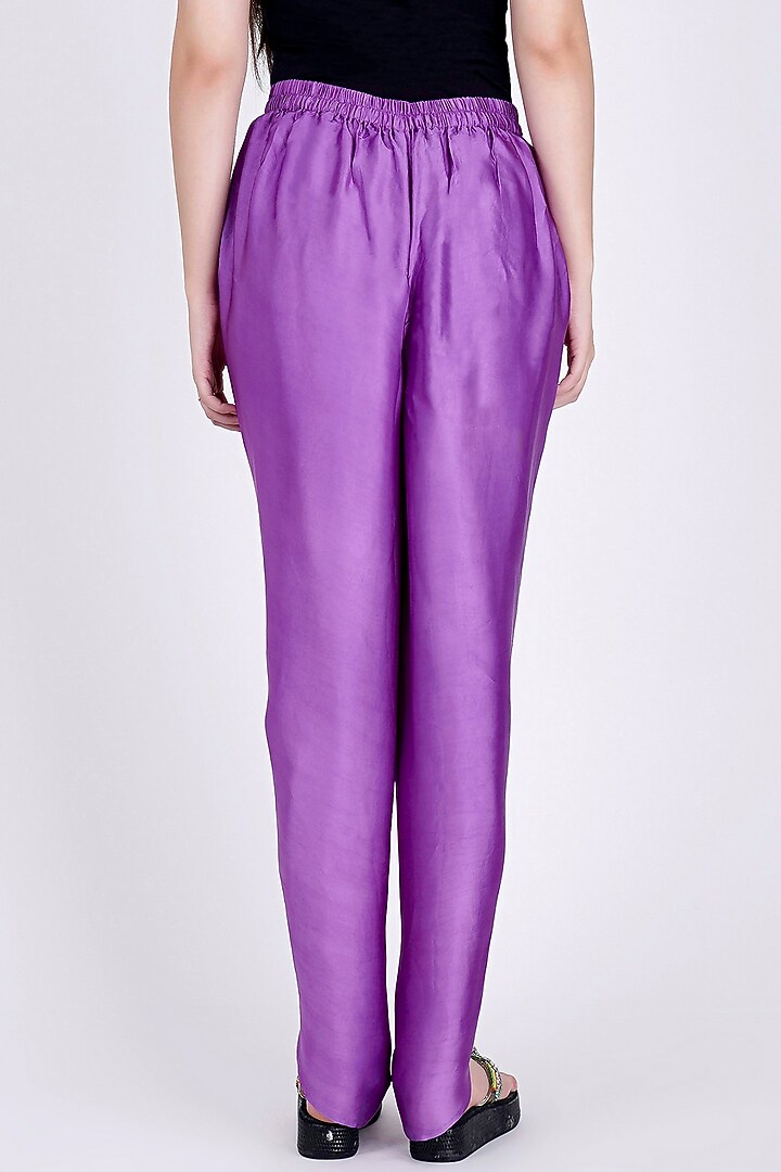 Violet Nylon Satin Tulip Pants by First Resort by Ramola Bachchan at Pernia's Pop Up Shop