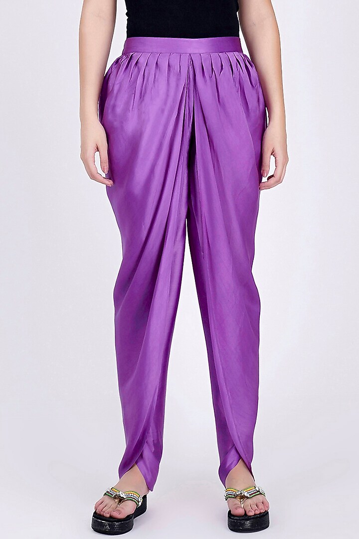 Violet Nylon Satin Tulip Pants by First Resort by Ramola Bachchan at Pernia's Pop Up Shop