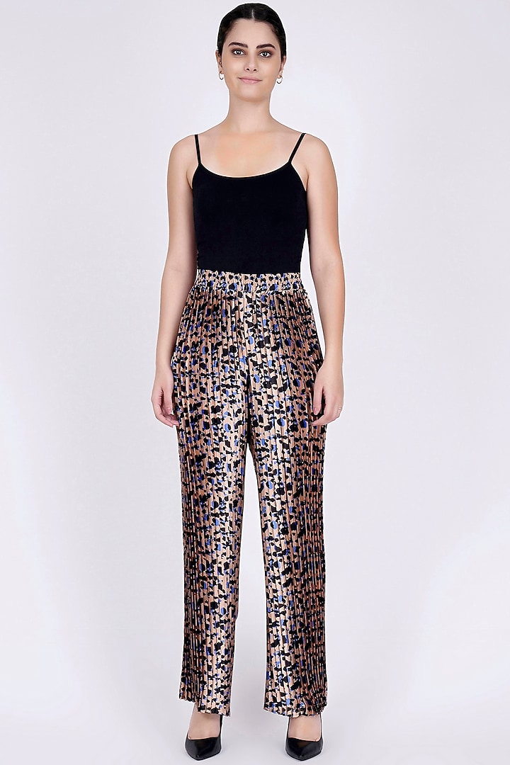 Beige Printed Palazzo Pants by First Resort by Ramola Bachchan