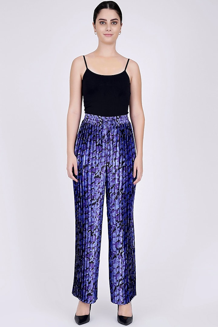 Cobalt Blue Printed Palazzo Pants by First Resort by Ramola Bachchan