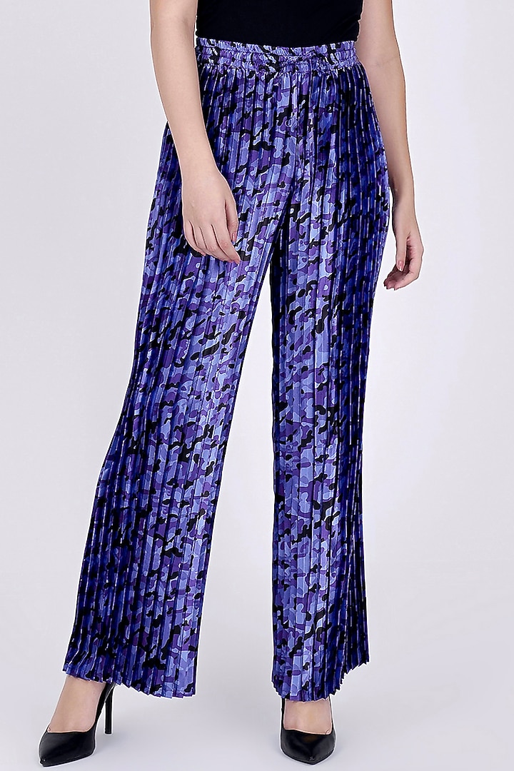Cobalt Blue Printed Palazzo Pants by First Resort by Ramola Bachchan at Pernia's Pop Up Shop