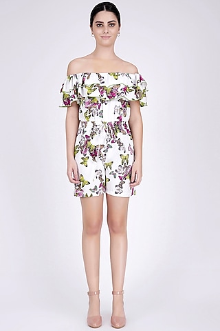 White Printed Playsuit by First Resort by Ramola Bachchan