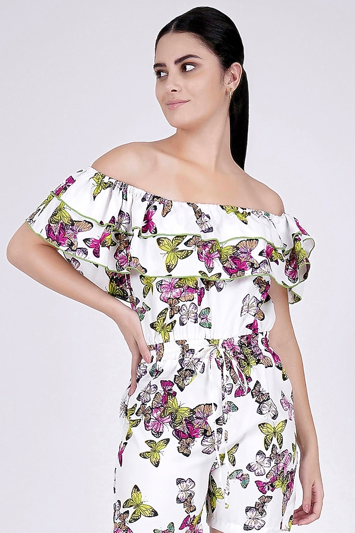 White Printed Playsuit by First Resort by Ramola Bachchan at Pernia's Pop Up Shop