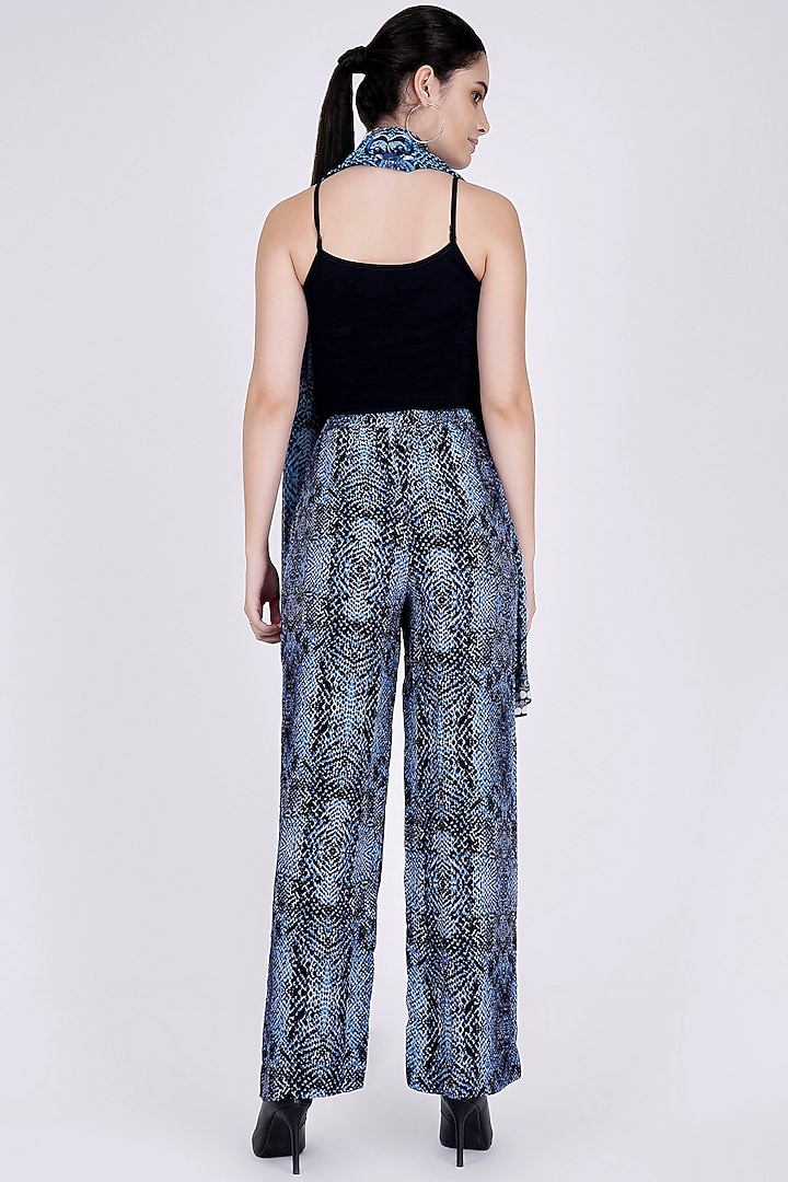 Cobalt Blue Printed Palazzo Pants & Stole by First Resort by Ramola Bachchan at Pernia's Pop Up Shop
