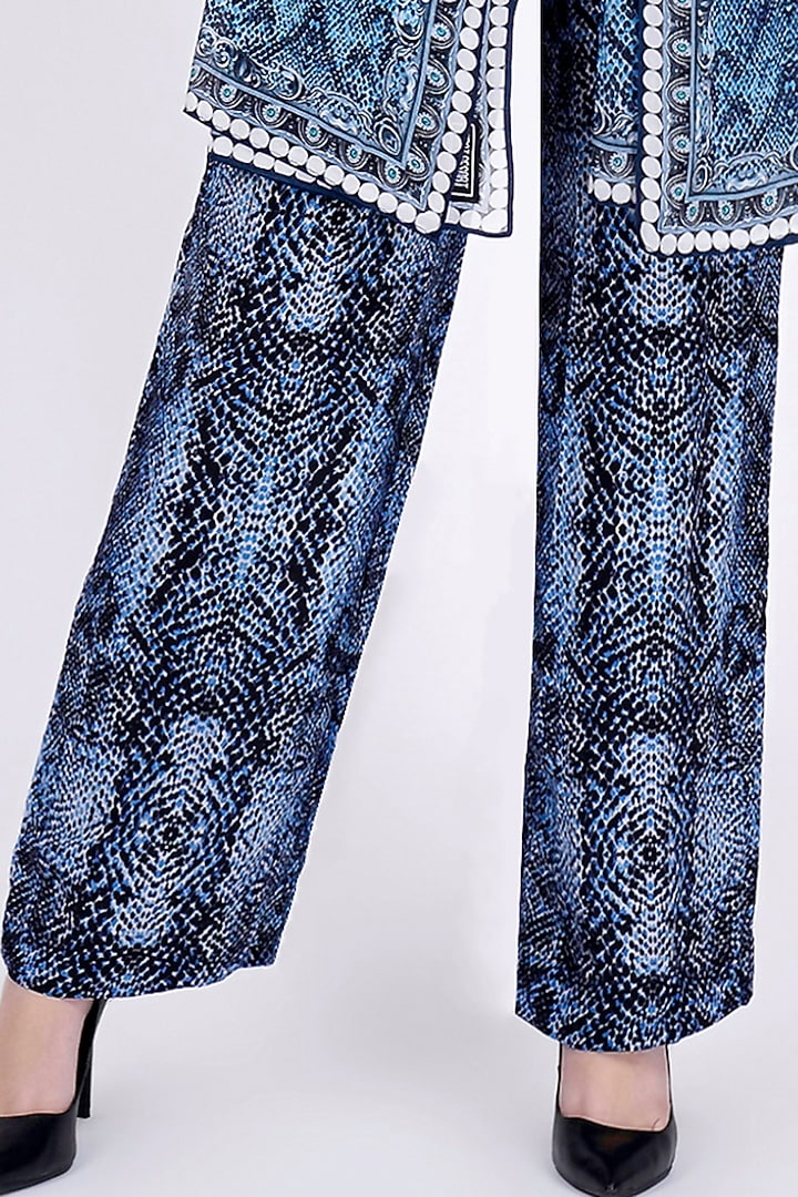Cobalt Blue Printed Palazzo Pants & Stole by First Resort by Ramola Bachchan at Pernia's Pop Up Shop