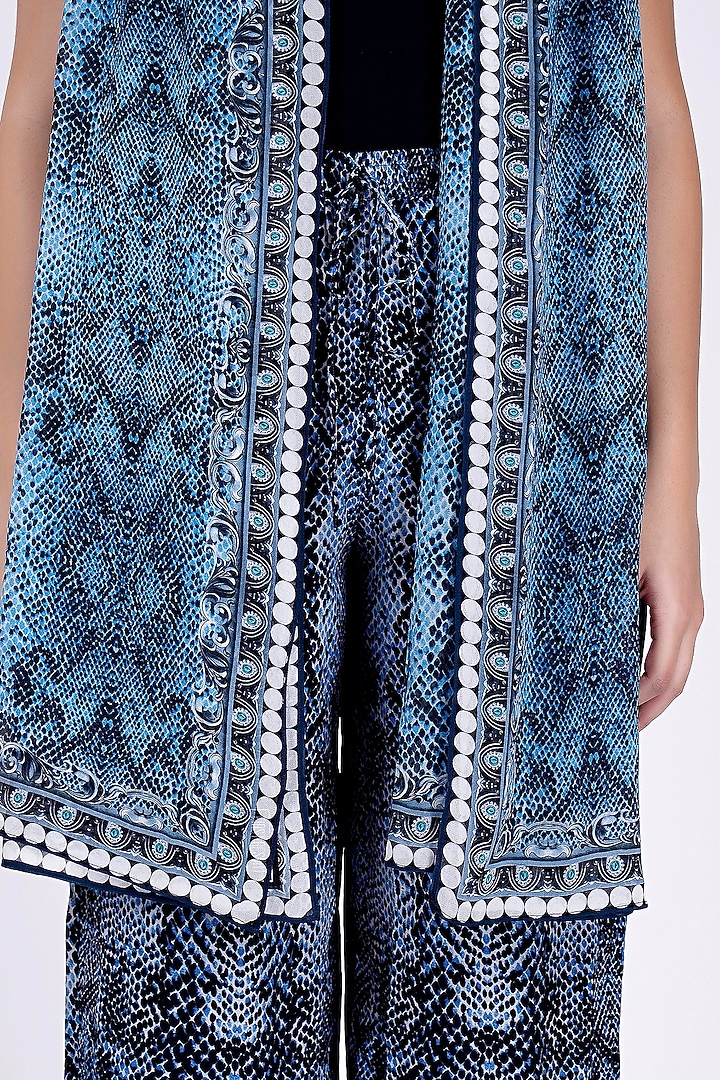 Cobalt Blue Printed Palazzo Pants & Stole by First Resort by Ramola Bachchan at Pernia's Pop Up Shop