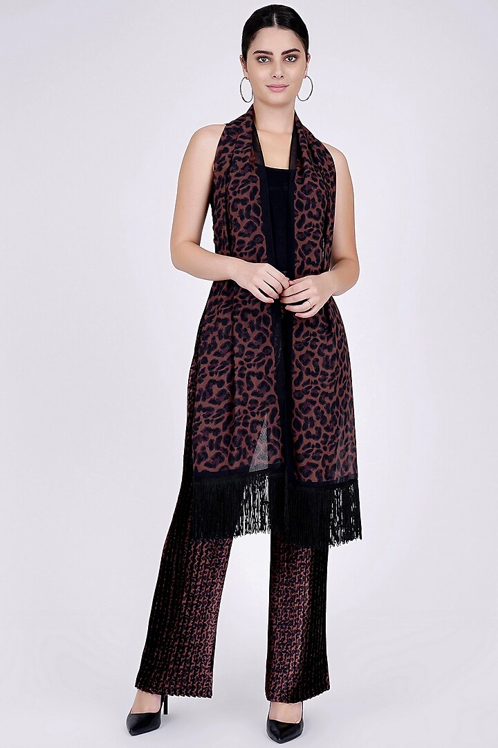 Brown Printed Palazzo Pants & Stole by First Resort by Ramola Bachchan at Pernia's Pop Up Shop