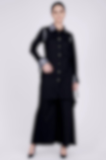 Black Cotton Satin Co-Ord Set by First Resort by Ramola Bachchan