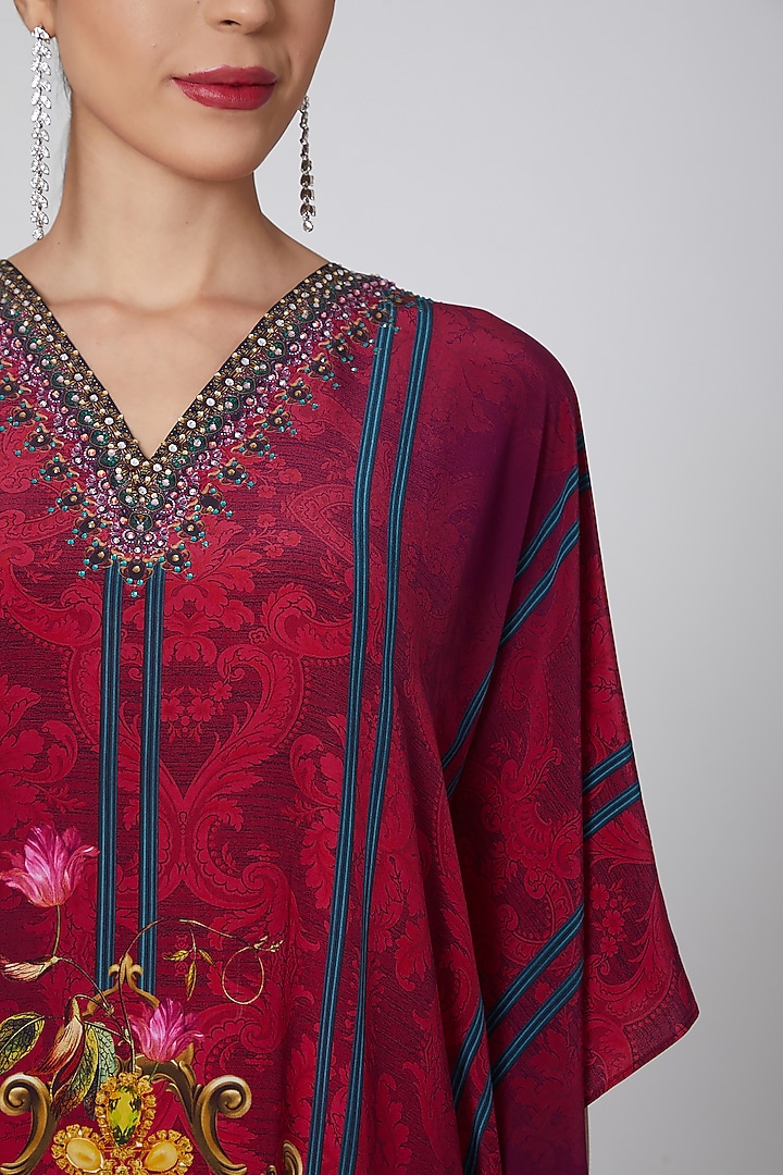 Red Kaftan With Crystal Embellishments by First Resort by Ramola Bachchan at Pernia's Pop Up Shop