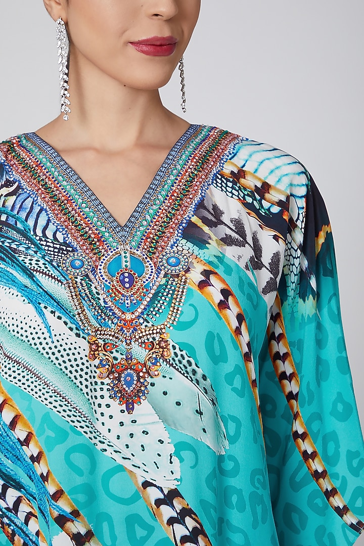 Powder Blue Kaftan With Crystal Embellishments by First Resort by Ramola Bachchan at Pernia's Pop Up Shop
