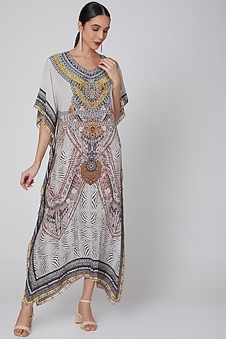 Grey Kaftan With Crystal Embellishments  by First Resort by Ramola Bachchan