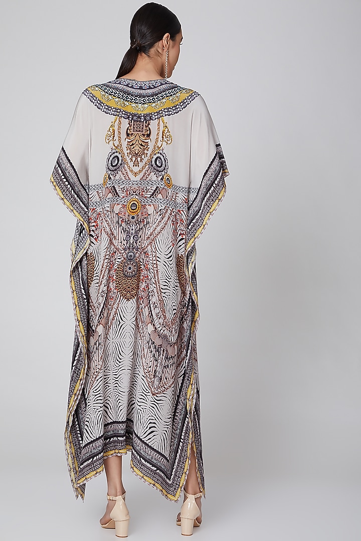 Grey Kaftan With Crystal Embellishments  by First Resort by Ramola Bachchan at Pernia's Pop Up Shop