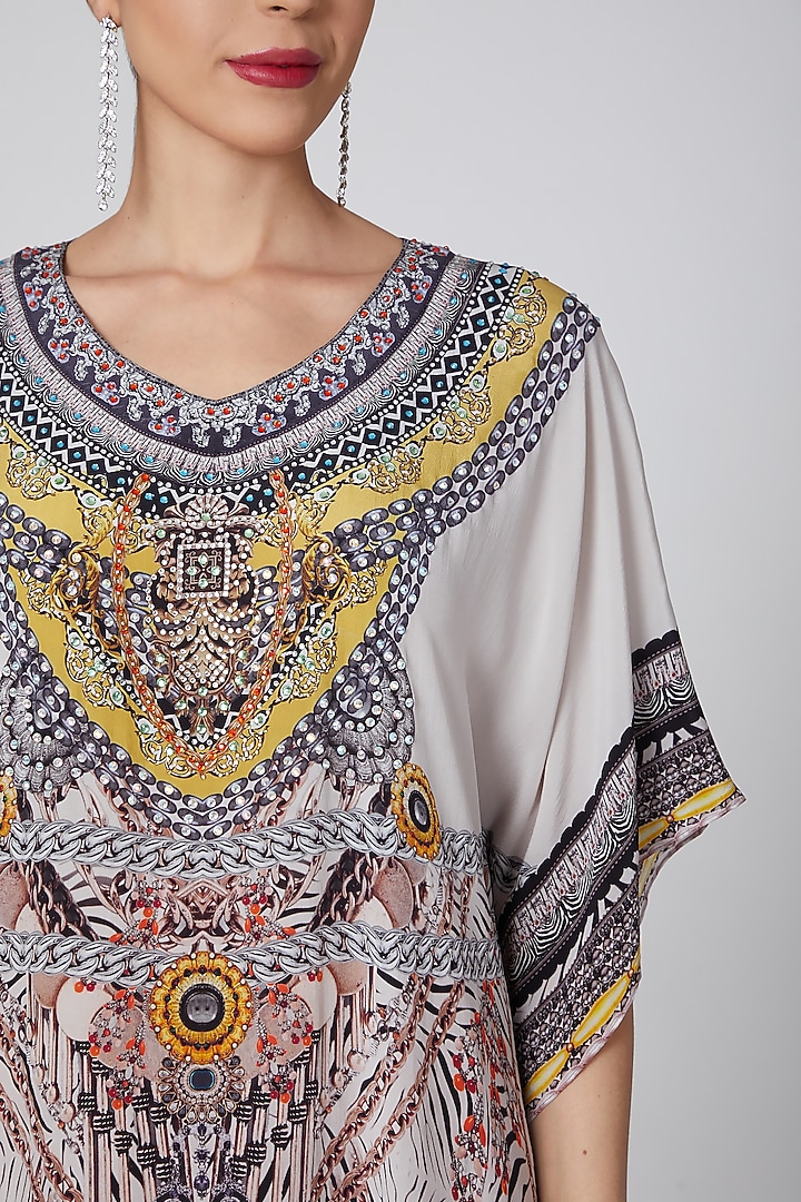 Grey Kaftan With Crystal Embellishments  by First Resort by Ramola Bachchan at Pernia's Pop Up Shop