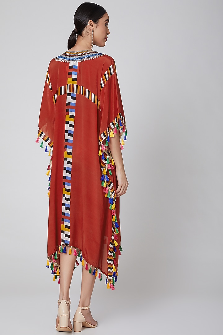Red Geometric Print Kaftan by First Resort by Ramola Bachchan at Pernia's Pop Up Shop