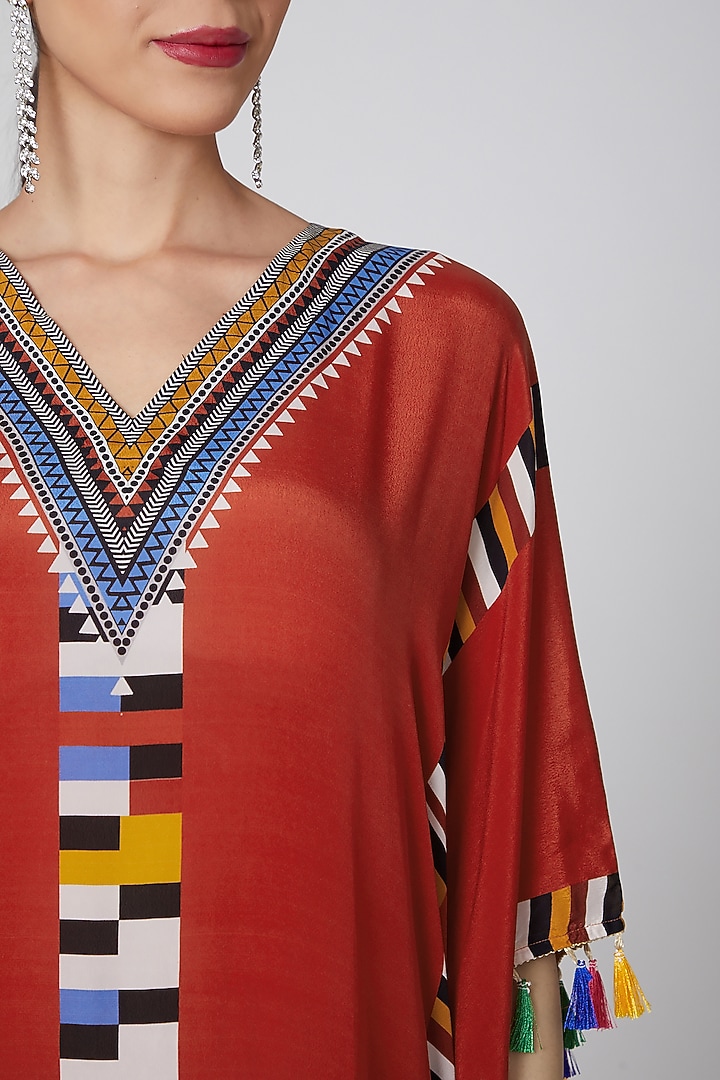 Red Geometric Print Kaftan by First Resort by Ramola Bachchan at Pernia's Pop Up Shop