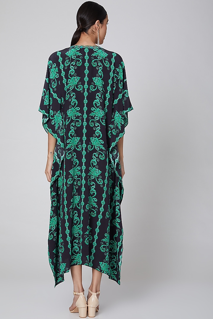 Olive Green Kaftan With Crystal Embellishments by First Resort by Ramola Bachchan at Pernia's Pop Up Shop