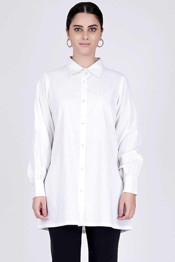White Cotton Satin Shirt by First Resort by Ramola Bachchan