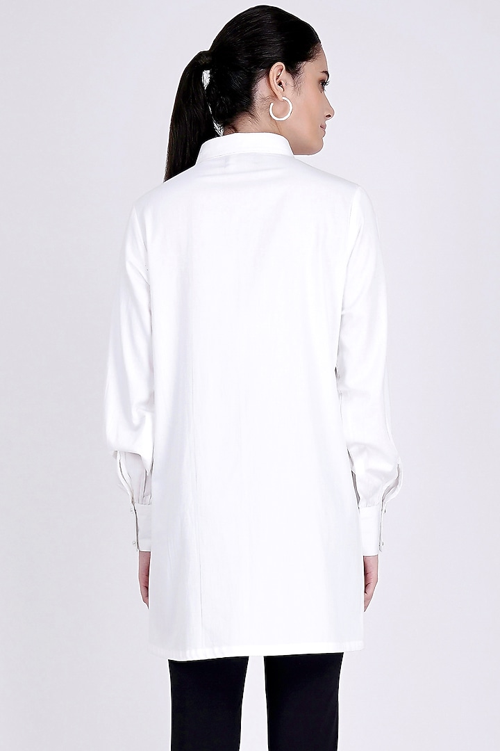 White Cotton Satin Shirt by First Resort by Ramola Bachchan at Pernia's Pop Up Shop