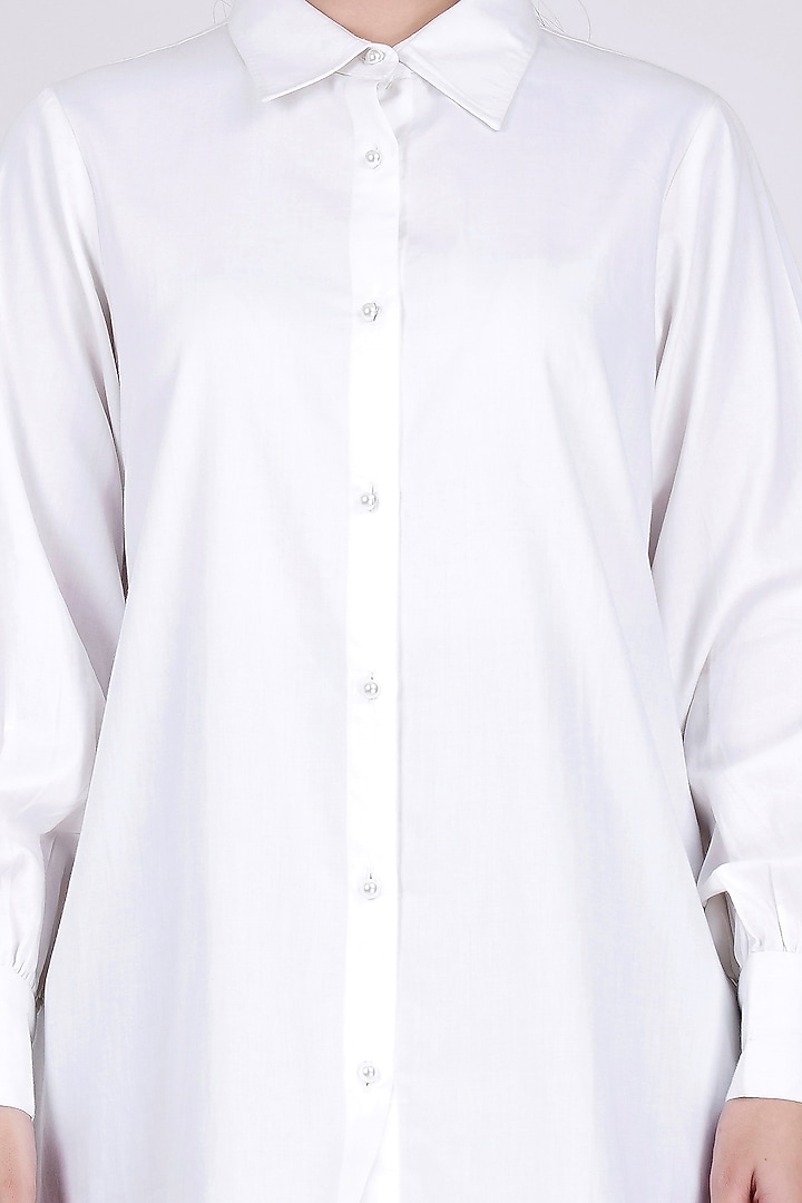 White Cotton Satin Shirt by First Resort by Ramola Bachchan at Pernia's Pop Up Shop