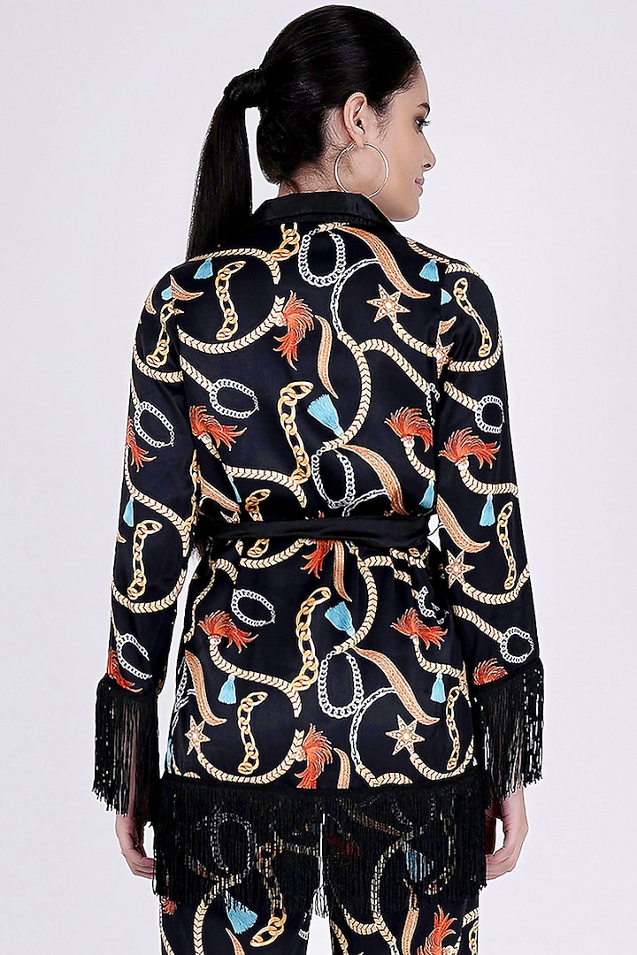 Black Printed Shirt With Belt by First Resort by Ramola Bachchan at Pernia's Pop Up Shop
