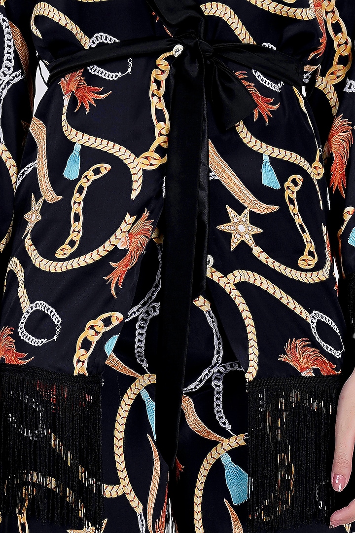Black Printed Shirt With Belt by First Resort by Ramola Bachchan at Pernia's Pop Up Shop
