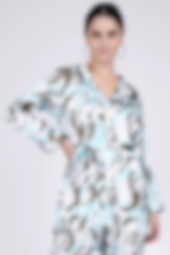 Sky Blue Printed Shirt With Belt by First Resort by Ramola Bachchan at Pernia's Pop Up Shop