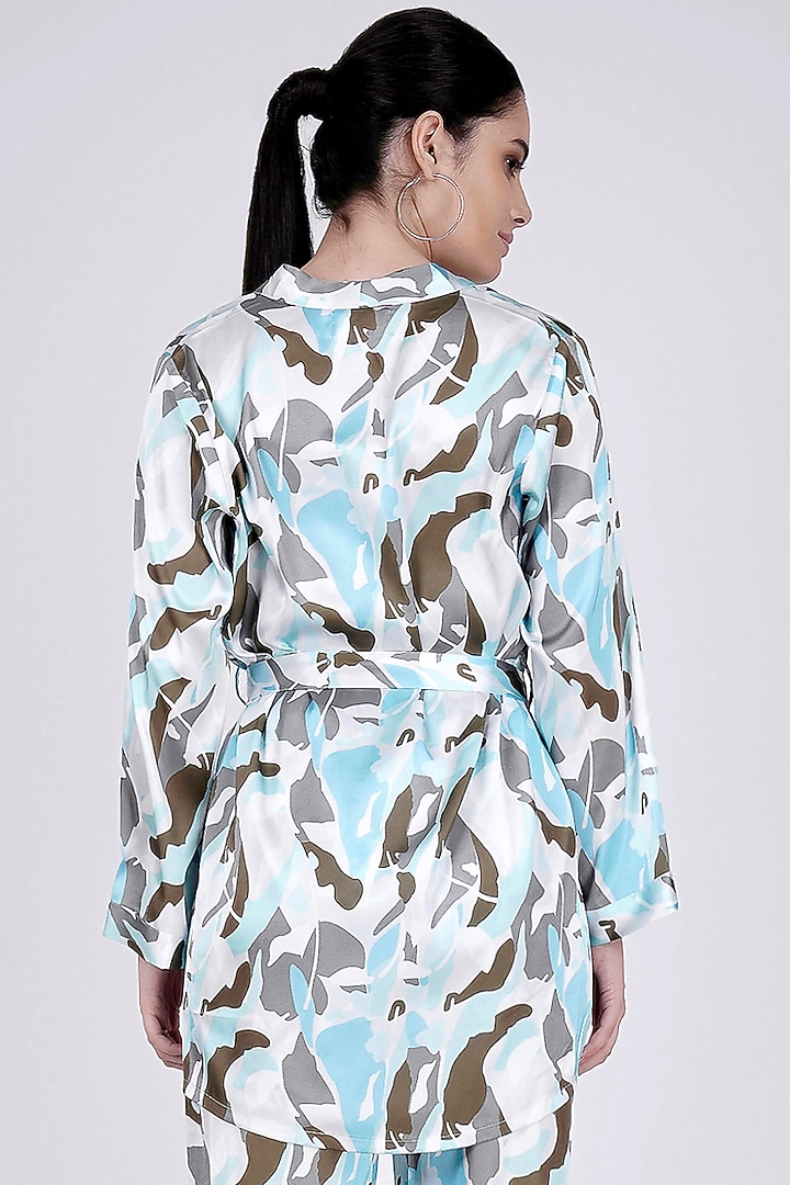 Sky Blue Printed Shirt With Belt by First Resort by Ramola Bachchan at Pernia's Pop Up Shop