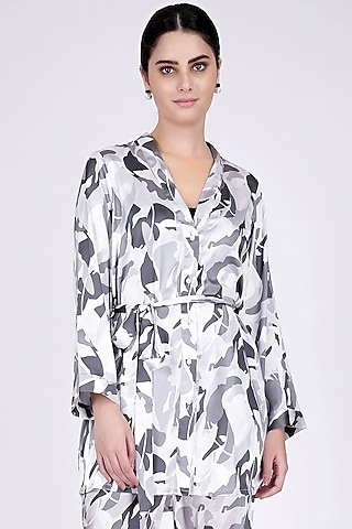 Grey Printed Shirt With Belt by First Resort by Ramola Bachchan