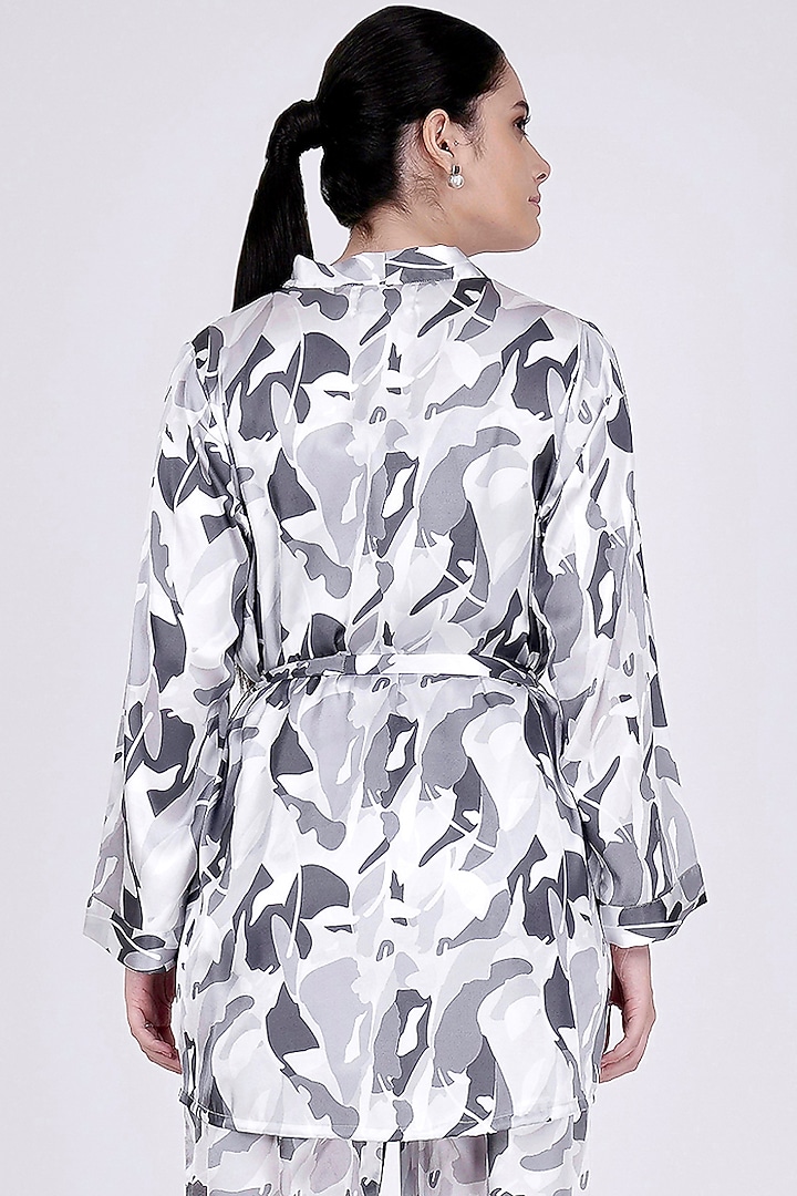 Grey Printed Shirt With Belt by First Resort by Ramola Bachchan at Pernia's Pop Up Shop