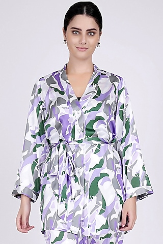 Purple Printed Shirt With Belt by First Resort by Ramola Bachchan
