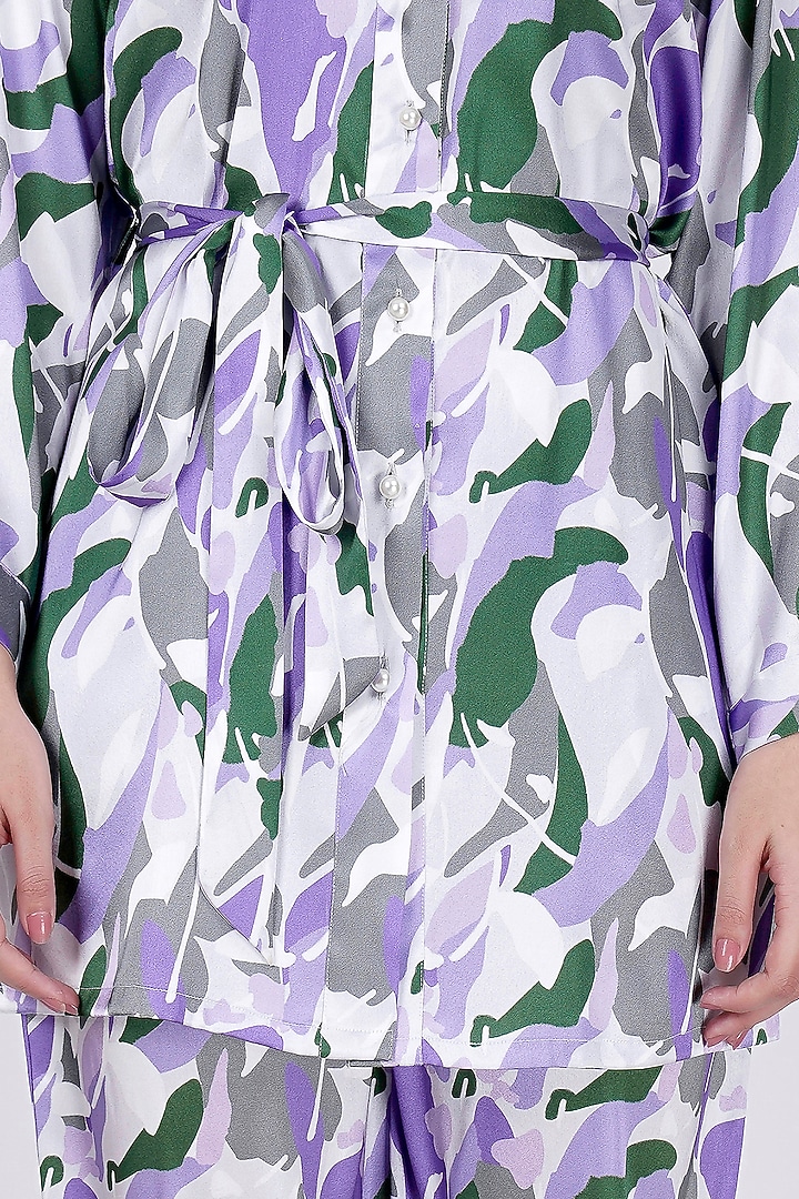 Purple Printed Shirt With Belt by First Resort by Ramola Bachchan at Pernia's Pop Up Shop