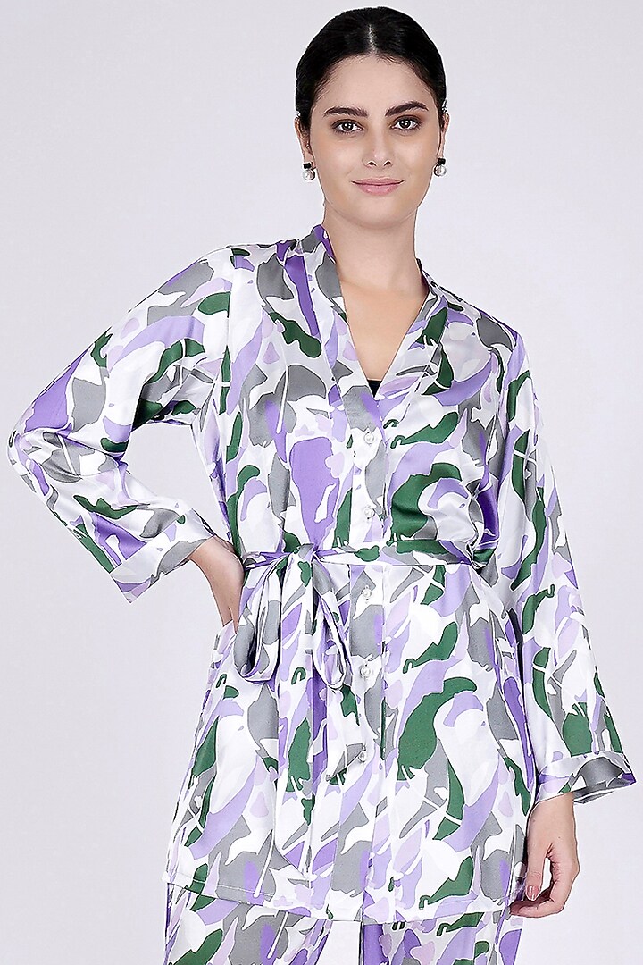 Purple Printed Shirt With Belt by First Resort by Ramola Bachchan at Pernia's Pop Up Shop